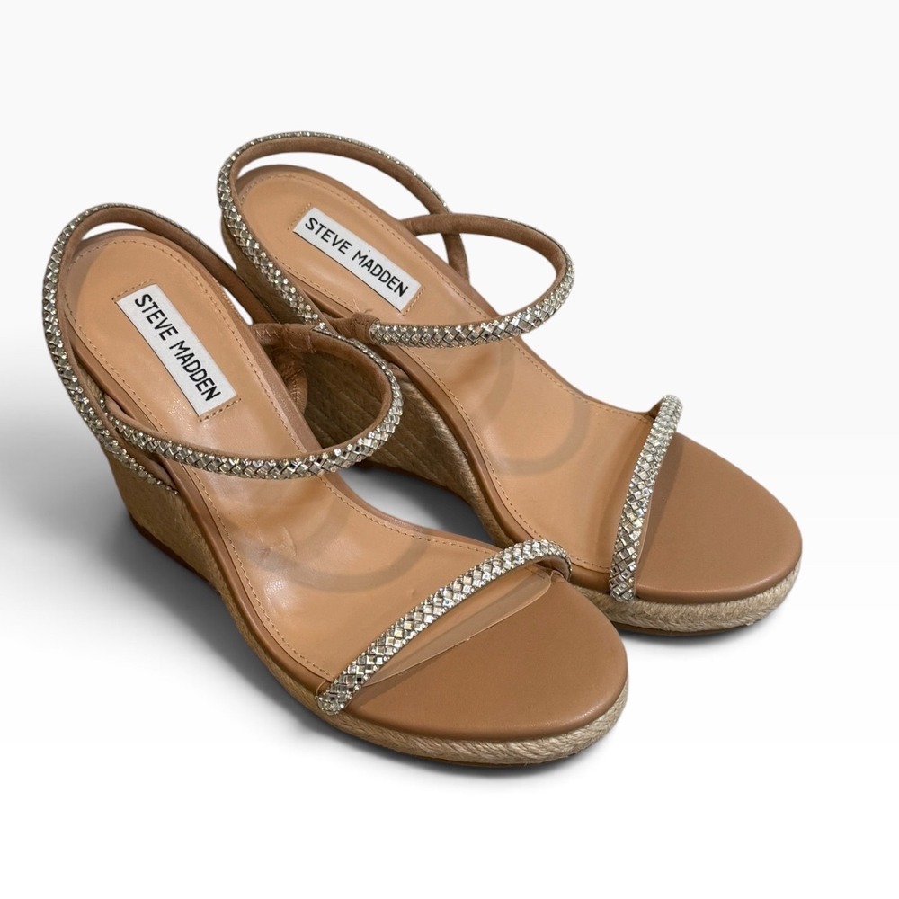 Steve Madden Tan Crystal Embellished Espadrille Wedge Sandals Womens 9M